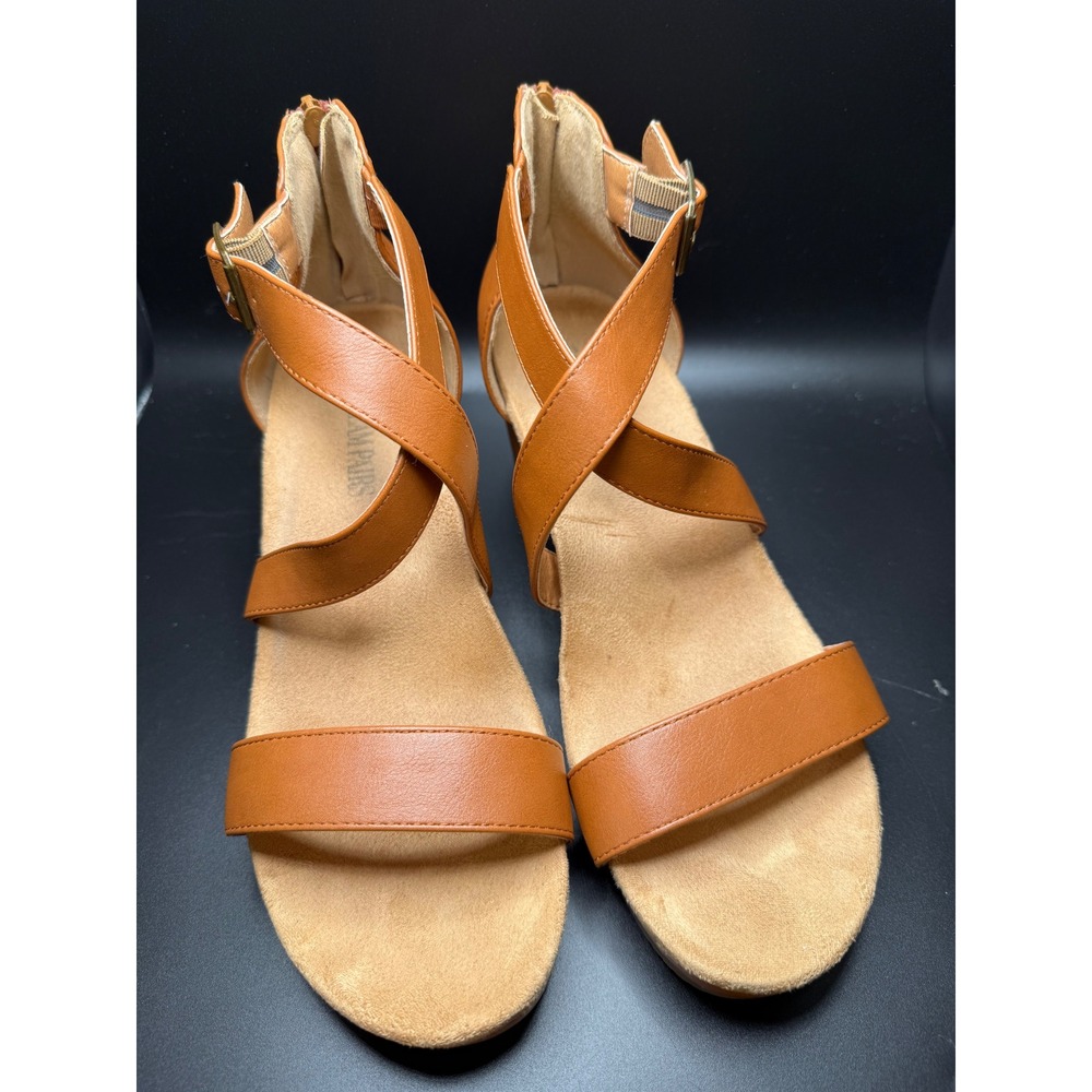 Dream Pairs Womens Tan Brown Strappy Wedge Sandals Size 10 Ankle Strap Back Zip‎